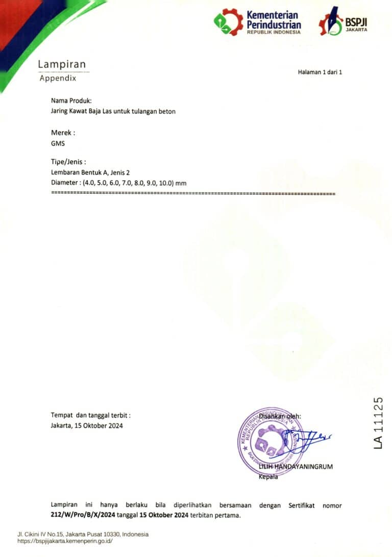 Sertifikat Produk SNI M9,10 P GMS 2